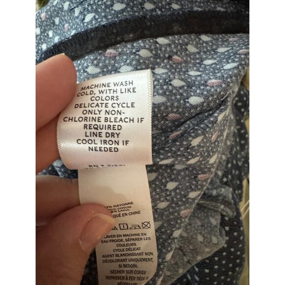 L.L. Bean Signature | Blue Geometric Pattern Button Down Tunic Blouse  | Size 12 - Picture 13 of 14